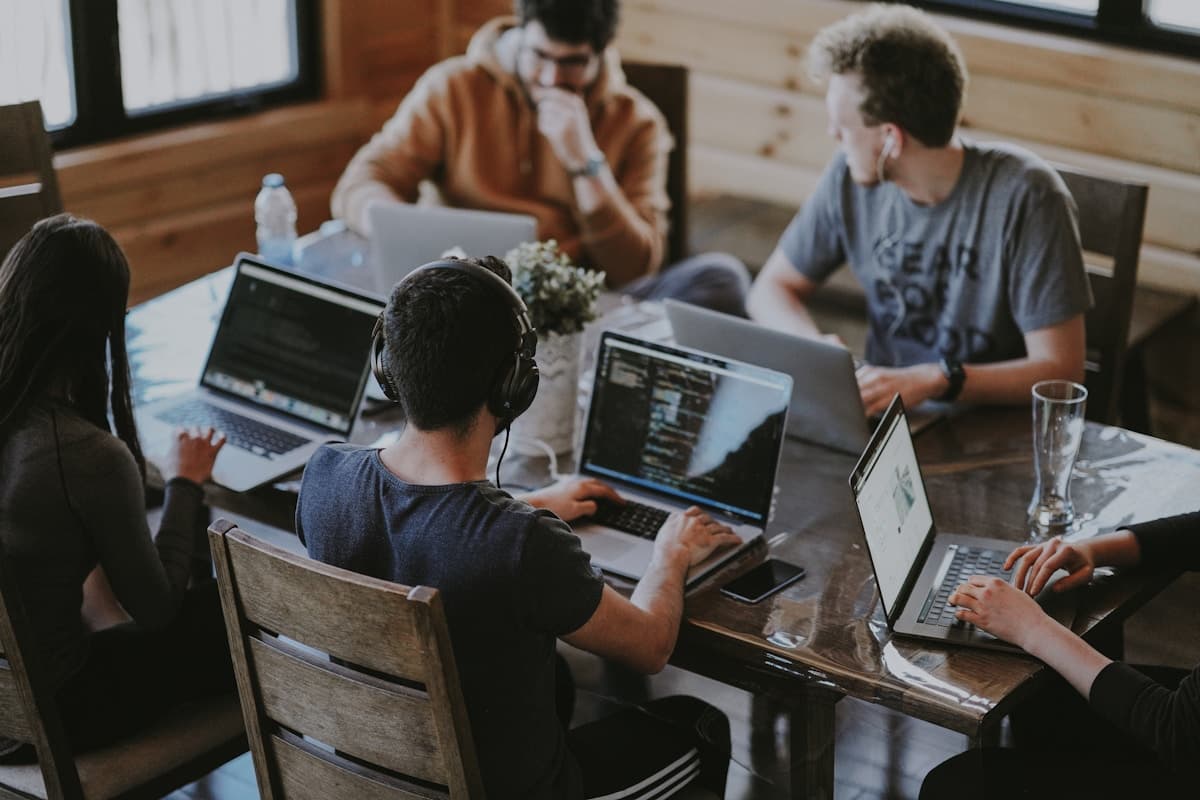 Team collaborating around a table